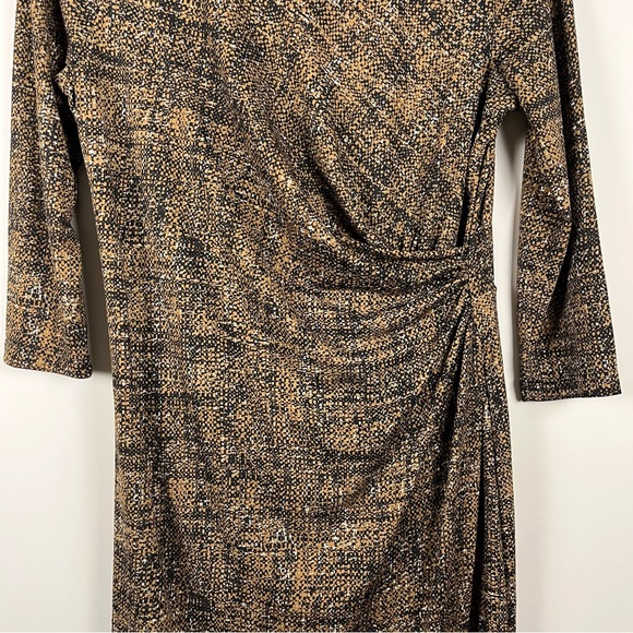 Talbots Womens Ruched Brown Black Sheath Dress 3/4 Sleeve Work Petite Medium - Picture 3 of 12